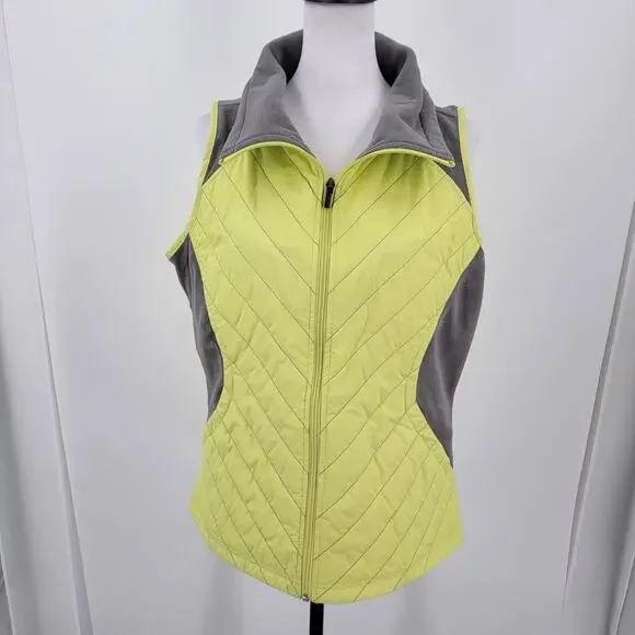 Columbia Quilted Vest Womens Large Yellow Gray Full Zip Pockets - Picture 7 of 12